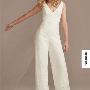 NWT David’s bridal scalloped lace v-neck wide leg jumpsuit